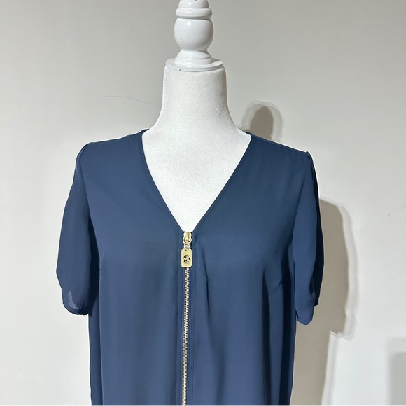 MICHAEL Michael Kors Navy Blue Zip-Front Blouse – Size Small - Picture 4 of 5